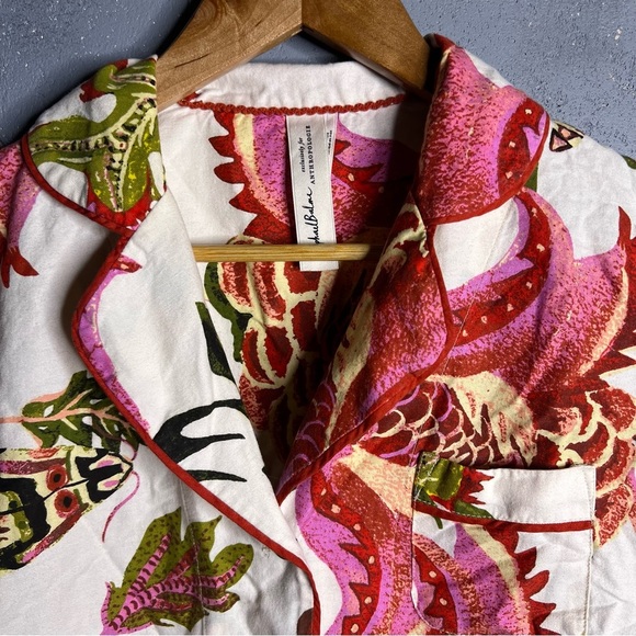 Anthropologie Raphael Balme Floral Flannel Sleep Button Front PJ Top Size XXS - Picture 6 of 10